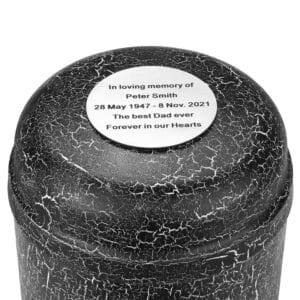 black urn with own text