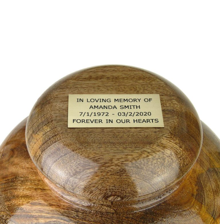 wooden urn memorial plaque, engraved wooden urn