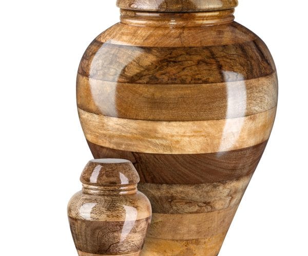 wood urn, mango urns set, large urn and keepsake, segmented wood urns