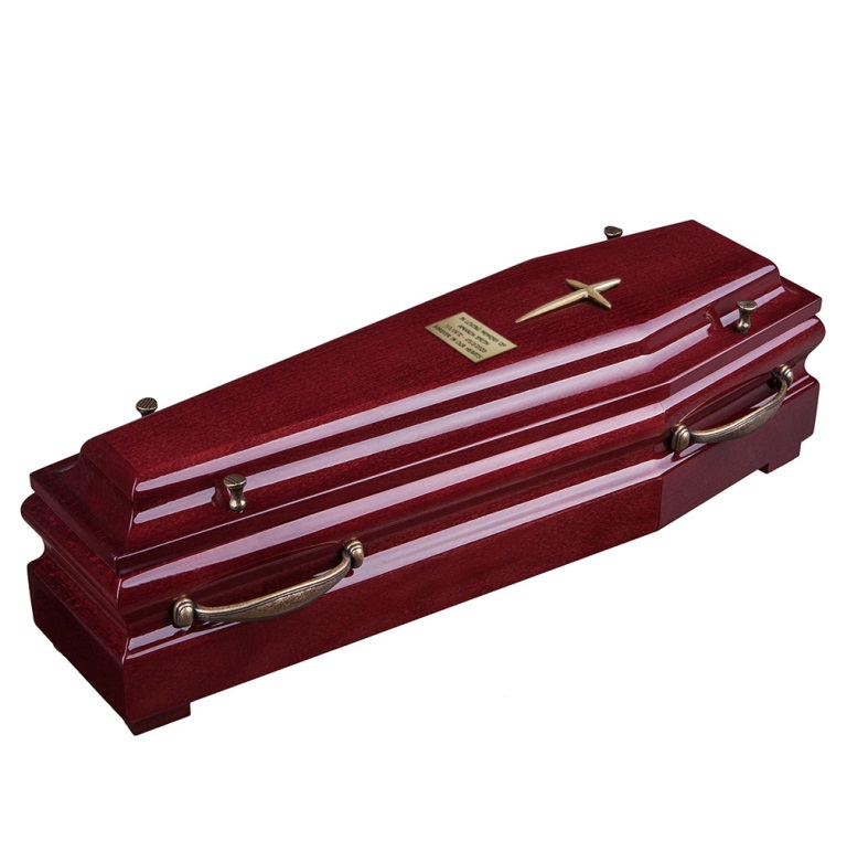 Coffin urn for ashes, mahogany mini coffin for cremation ashes