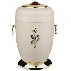 White metal cremation urn