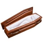 brown coffin urn inside