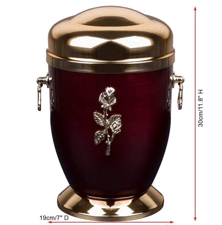 Dimensioni dell'urna in metallo bordeaux