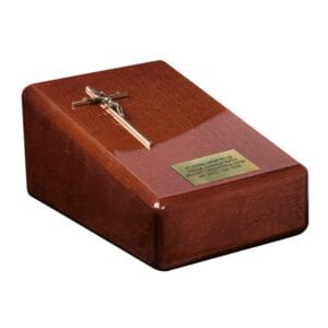 cremation urn wood with a cross