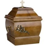 decorative wooden urn with calla lily