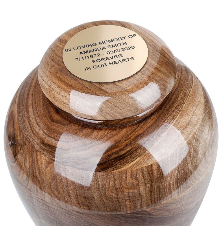engraved memorial wood urn for ashes