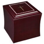 mahogany ashes casket with cross