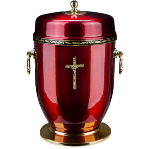 red metal urn