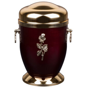 rose urn metal cremation casket, burgundy metal urn with rose