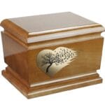 wood urn with tree of life emblem
