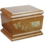 wooden urn with butterflies