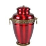 Metalowa urna kremacyjna w kolorze czerwonym