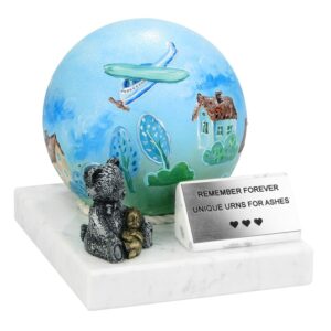blue baby boy urn for ashes, hand painted sphere urn for a little boy
