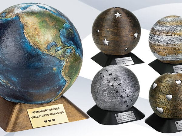 decorative urns, urns for home or columbarium, sphere shaped urns, urns that don t look like urns