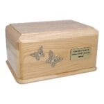 light wood urn butterflies plaque