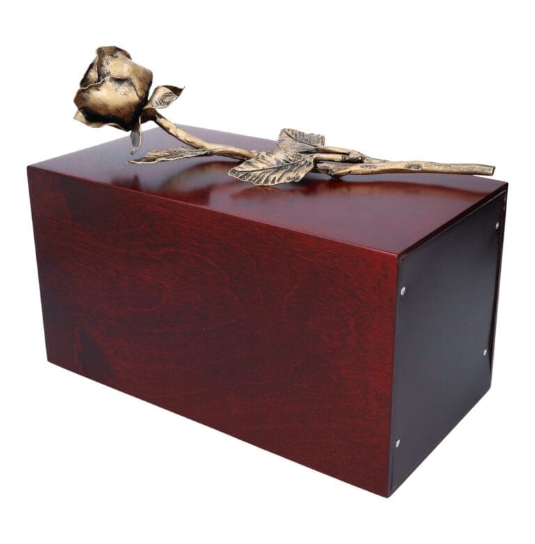 casker with gold rose