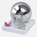 Personalized urn for a baby girl with butterfly and memorial plaque