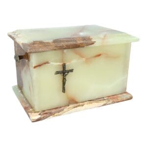 Green stone cremation urn for ashes, onyx burial urn - Cross