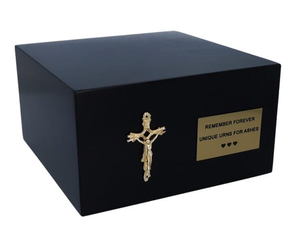 Czarna katolicka urna z krzyżem, Ashes container box with cross, Ashes box for dad