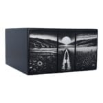 Black wooden personalized urn, triptych urn