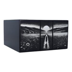 Black wooden personalized urn, triptych urn