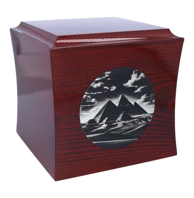 decorative urn with pyramids