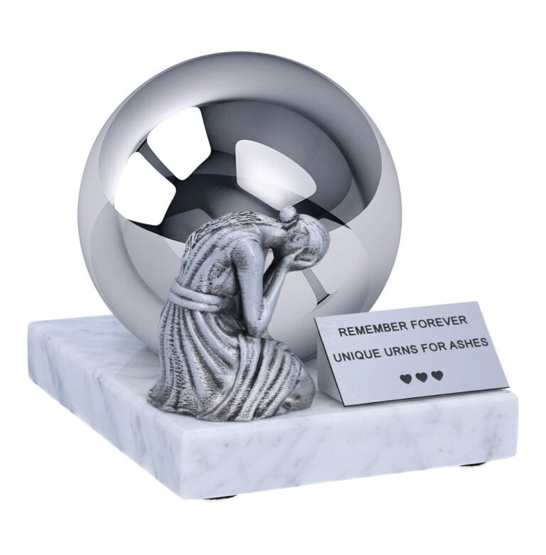 Urn for a child made of stainless steel and marble base, unique decorative urn for a child