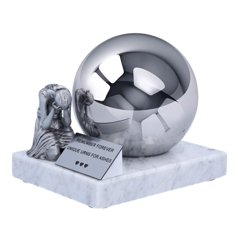 Urn for a child made of stainless steel and marble base, unique decorative urn for a child