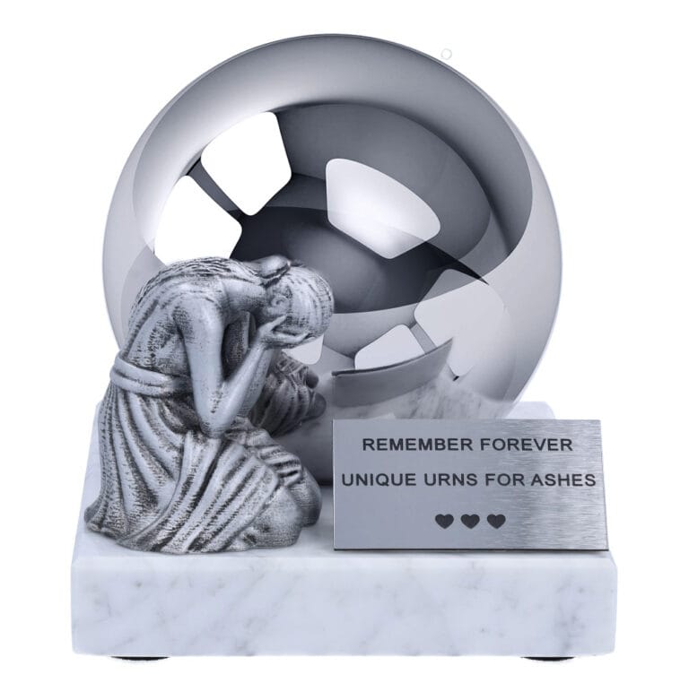 Urn for a child made of stainless steel and marble base, unique decorative urn for a child