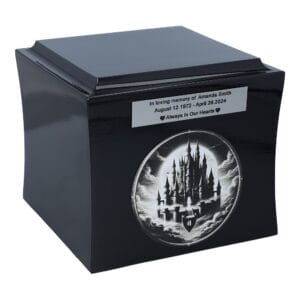 Dream Castle spersonalizowana urna na prochy tematyczna urna kremacyjna - Czarna urna