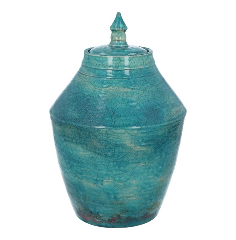 Turquoise funeral urn for an adult Handmade ceramic urn