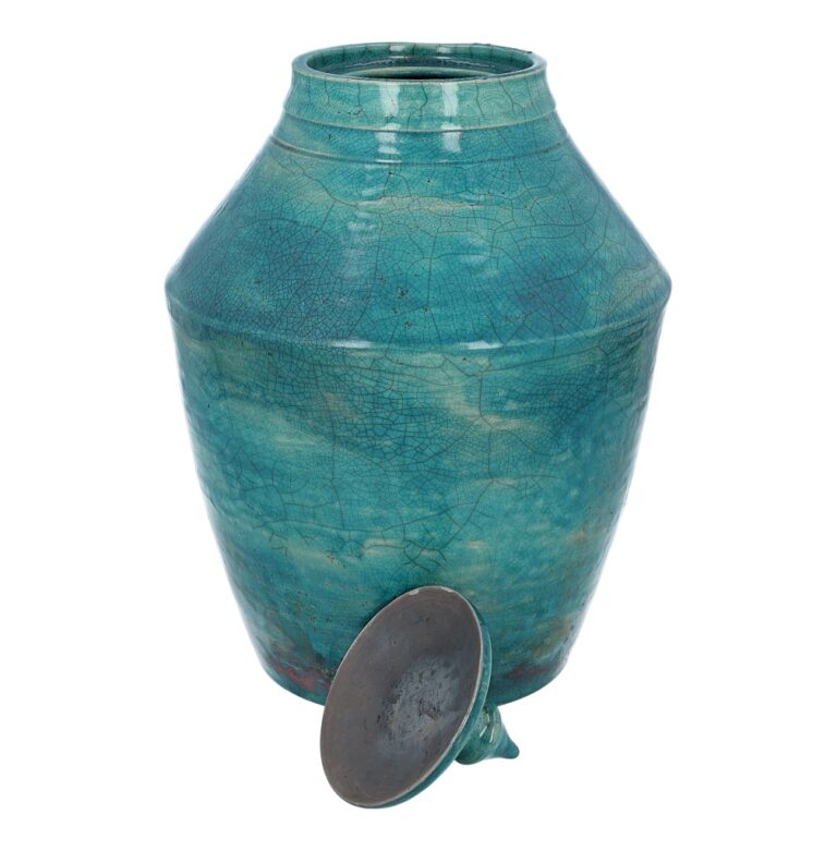 Turquoise funeral urn for an adult Handmade ceramic urn
