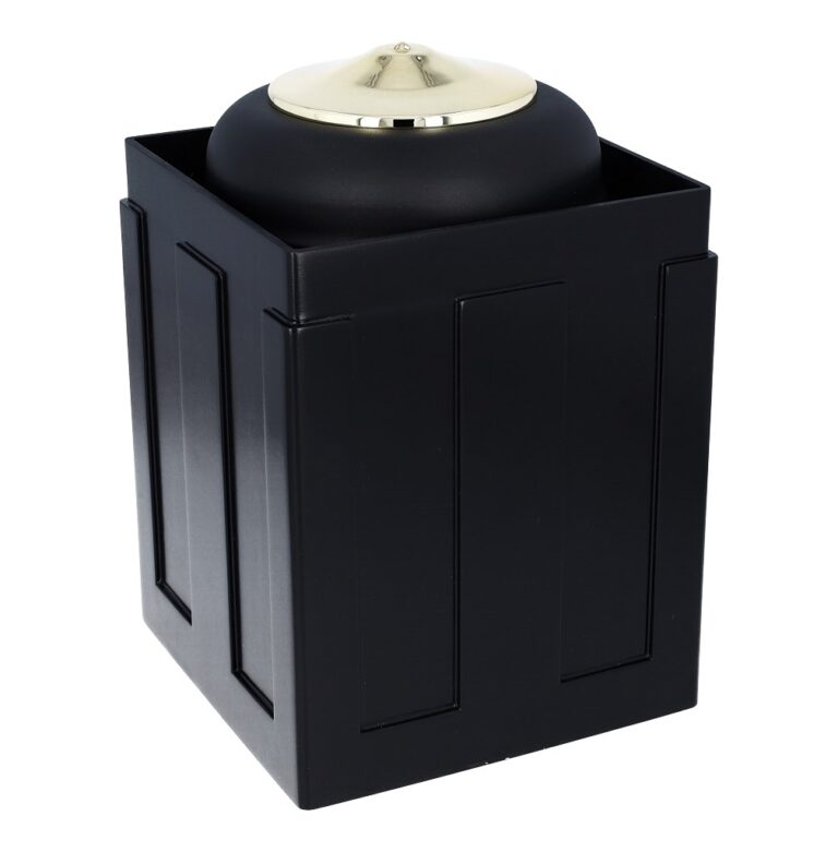 Funeral set - Vault and black metal urn for ashes