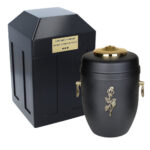 Funeral set - Vault and black metal urn for ashes