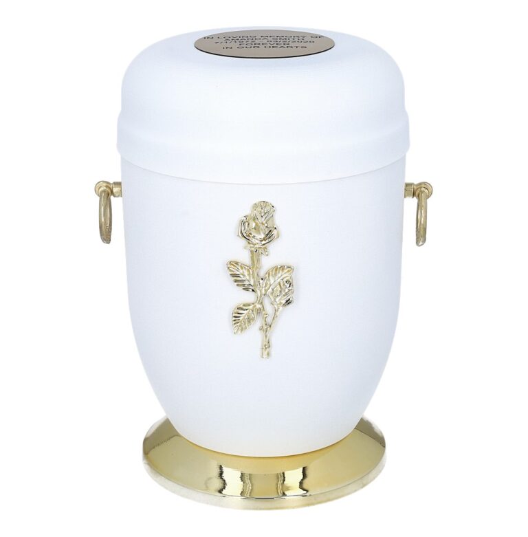 white metal urn