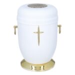 white metal urn