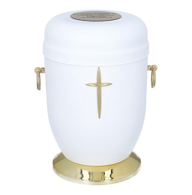 white metal urn