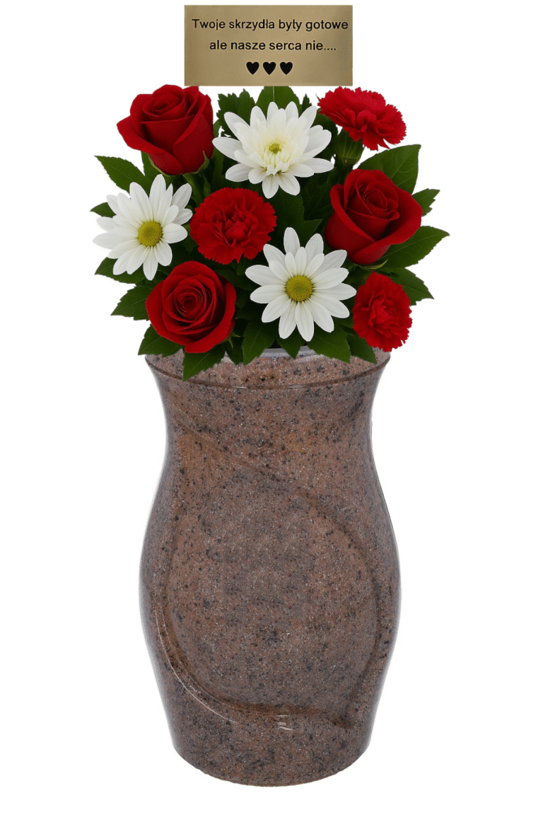 Personalizowany wazon na cmentarz z grawerowaną plakietką. Wazon na kwiaty