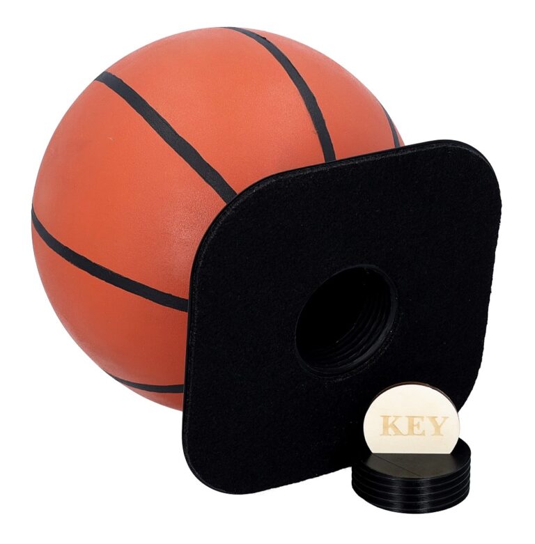 Basketball urn with open threaded hole and a set of included caps.