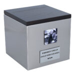 Adult cremation urn with a black and white photo