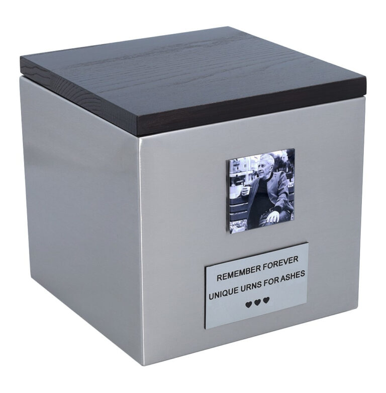 Adult cremation urn with a black and white photo