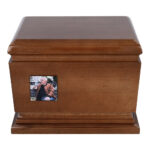 Adult wooden urn for ashes – centered front view