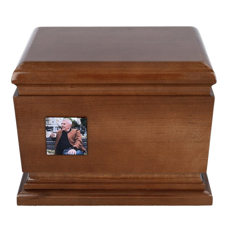 Adult wooden urn for ashes – centered front view