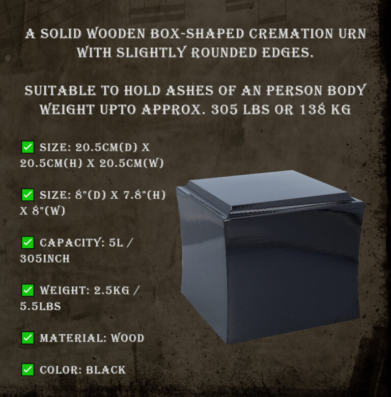 Black wooden urn info