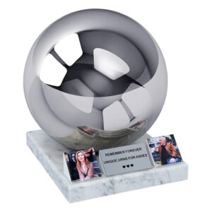 Companion urn for two on marble base with memorial plaque and two photo tiles