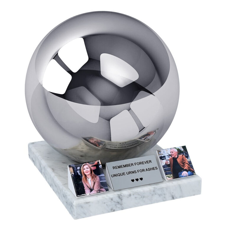 Companion urn for two on marble base with memorial plaque and two photo tiles