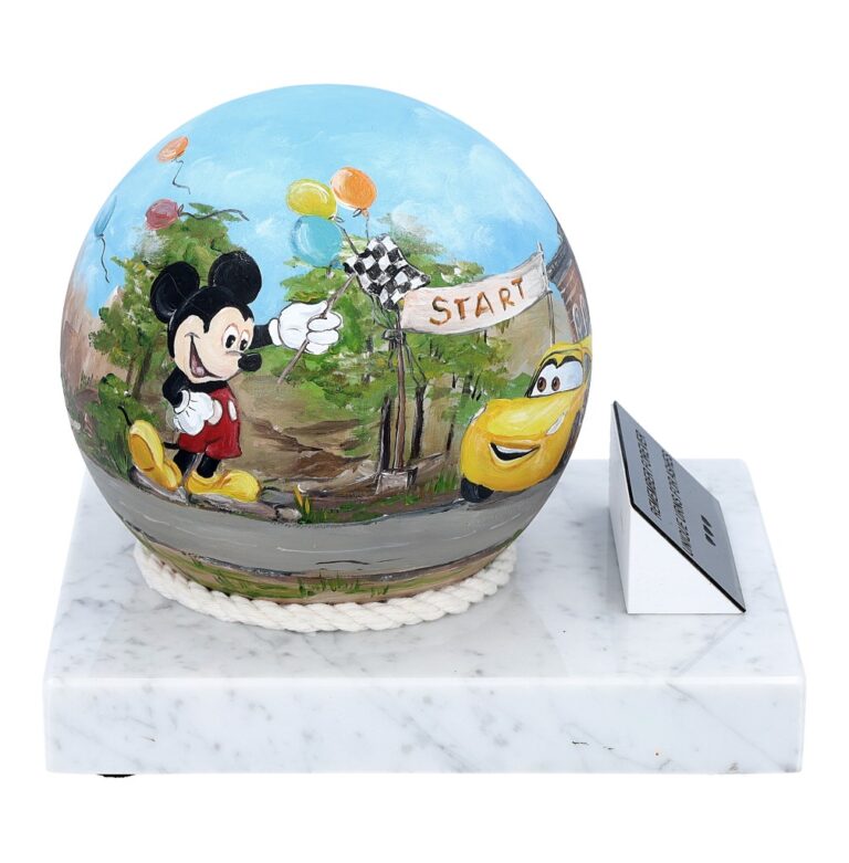 Dekoracyjna urna kremacyjna z ręcznie malowaną kulą ze stali nierdzewnej i grawerowaną tabliczką pamiątkową