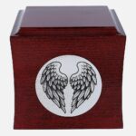 Urn front without nameplate: circular angel wings artwork.