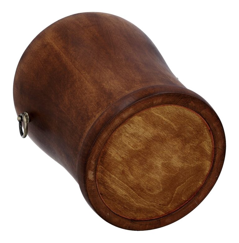 Urna cineraria in legno per adulti, vista dal basso – base dell'urna commemorativa in legno massello