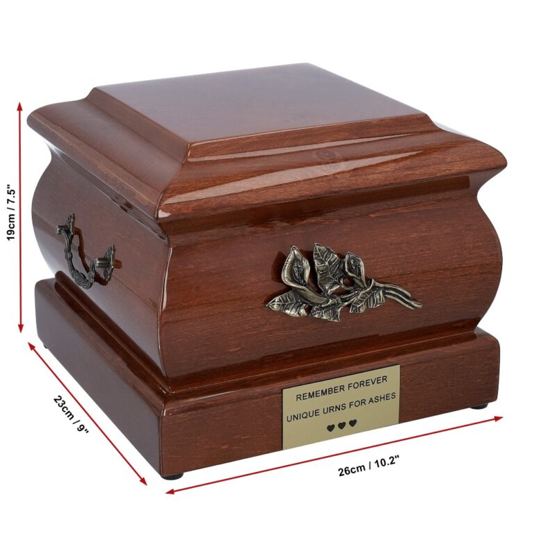 Urne funéraire sphérique taille adulte avec dimensions indiquées (hauteur et diamètre)